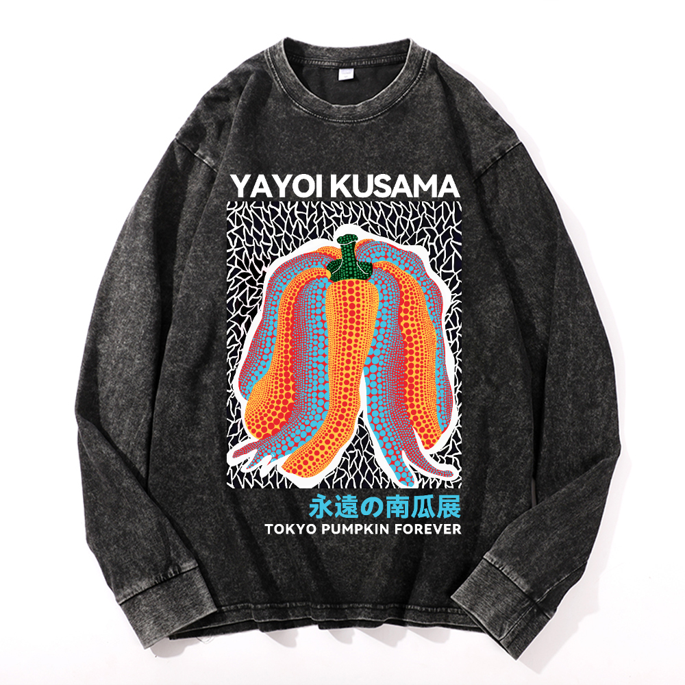 Yayoi Kusama Pumpkin Vintage Cotton Wash Crewneck Sweatshirt
