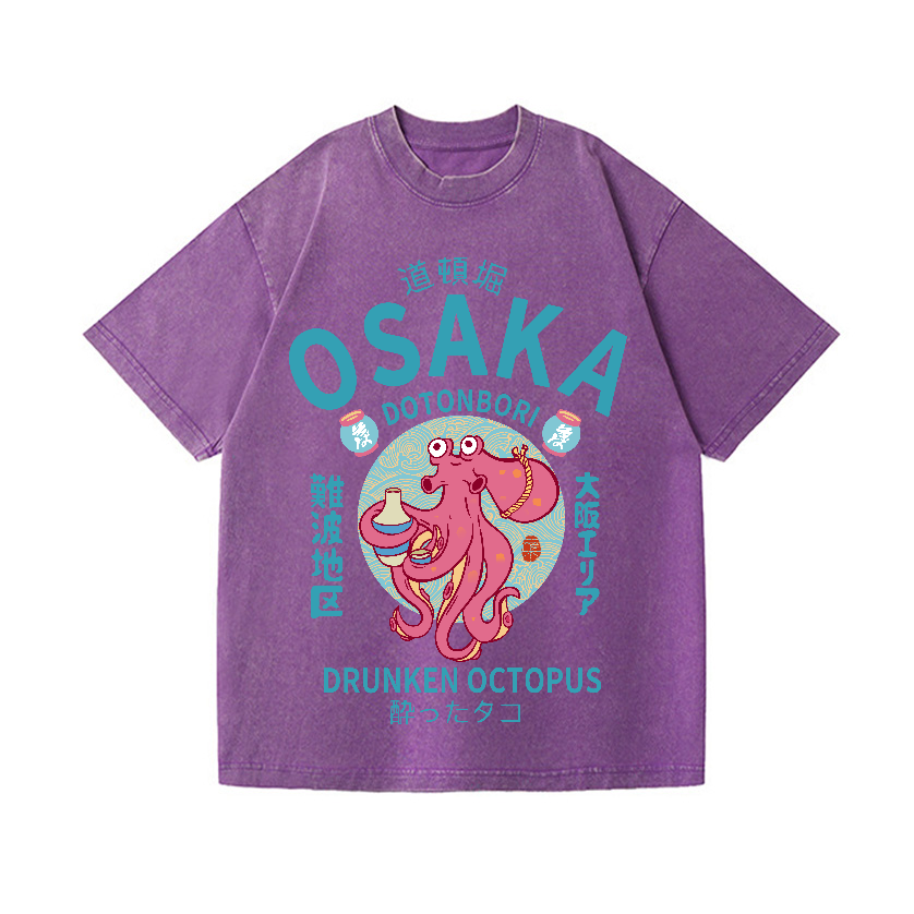 Osaka Dotonbori Drunken Octopus Vintage Wash Japanese Design T-Shirt