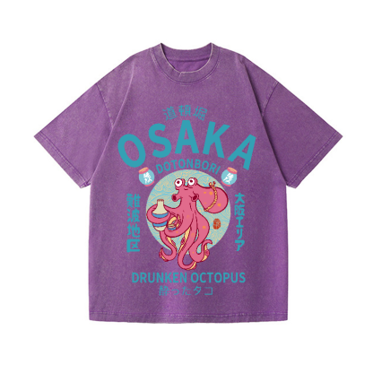 Osaka Dotonbori Drunken Octopus Vintage Wash Japanese Design T-Shirt