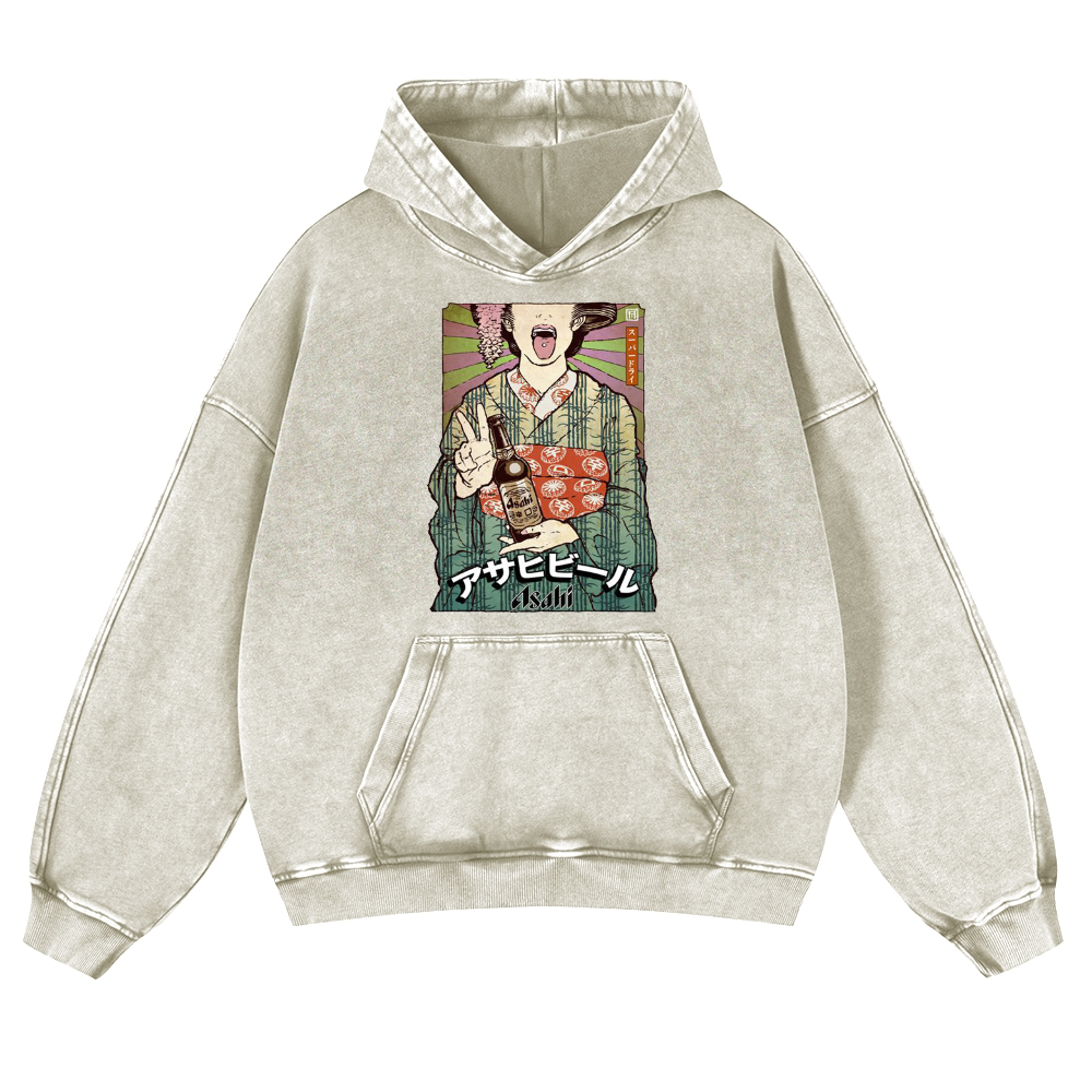 Asahi Breweries Vintage Washed Thick Cotton Hoodie