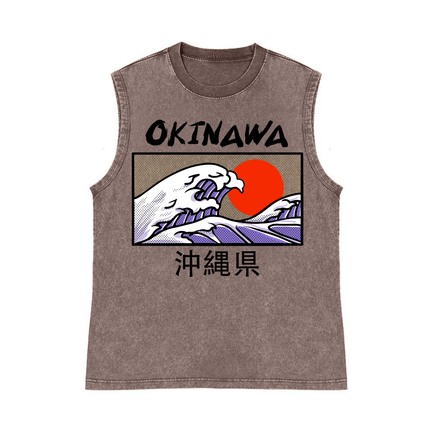 Okinawa Wave Pure Cotton Wash-Dyed Sleeveless Tank Top