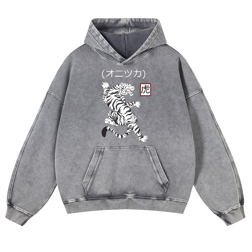 Tiger Vintage Washed Thick Cotton Hoodie