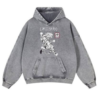 Tiger Vintage Washed Thick Cotton Hoodie