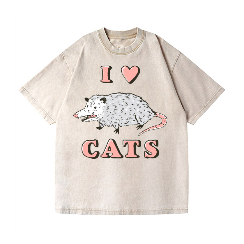 I LOVE CATS Vintage Wash Japanese Design T-Shirt