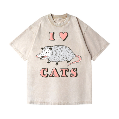 I LOVE CATS Vintage Wash Japanese Design T-Shirt