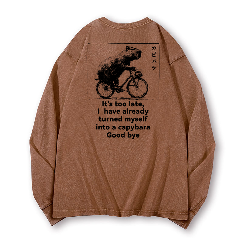 Capybara Vintage Washed Cotton Back Art Long-sleeve T-shirt