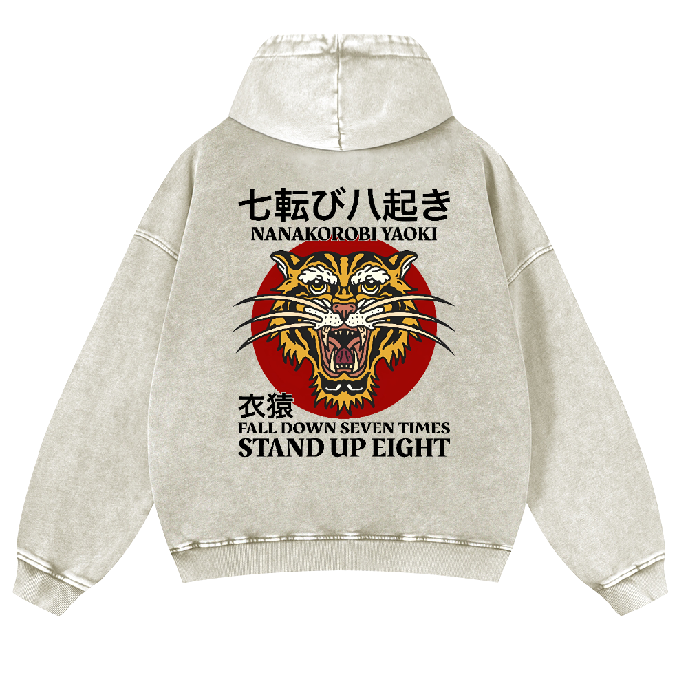 Nanakorobi Yaoki Tiger Vintage Washed Cotton Back Art Hoodie