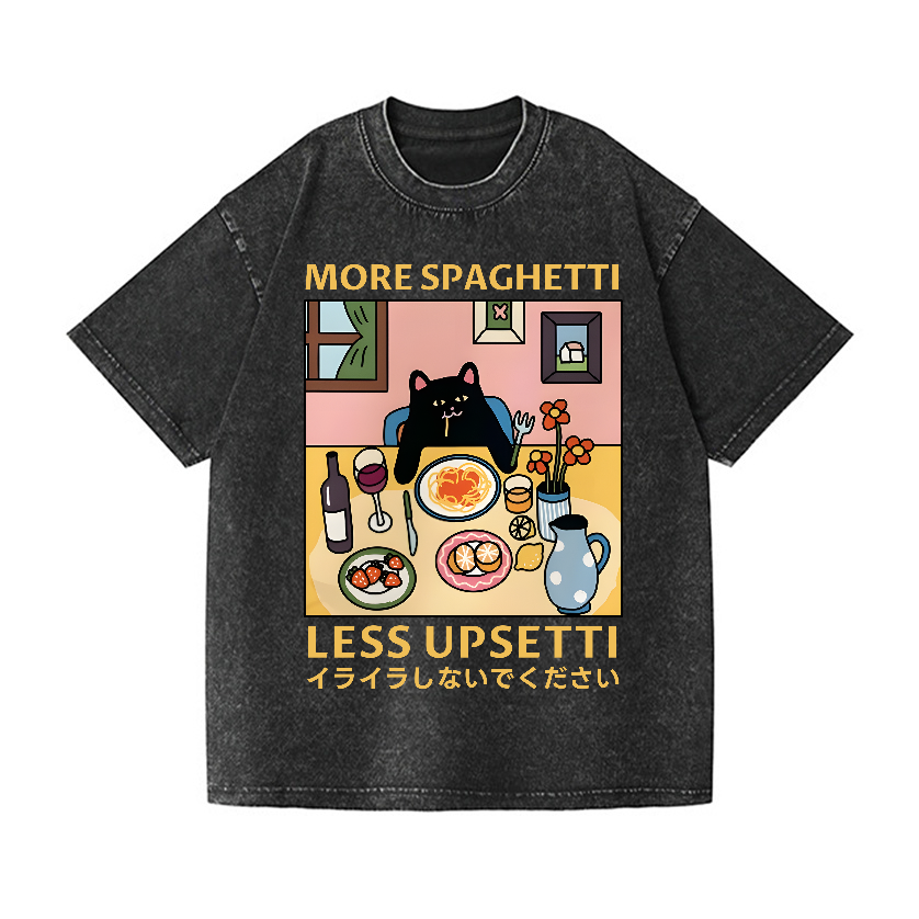 Spaghetti Cat Vintage Wash Japanese Design T-Shirt