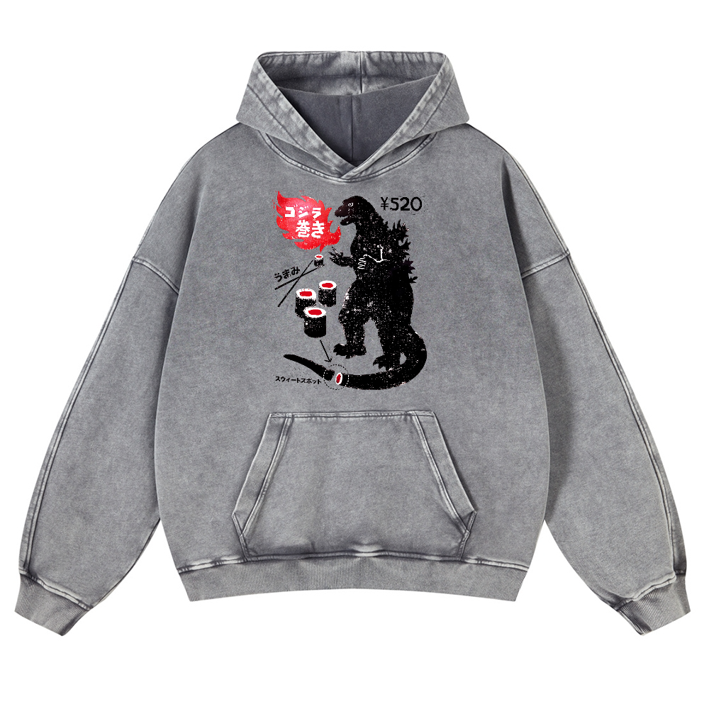 Sushi Godzilla Vintage Washed Thick Cotton Hoodie