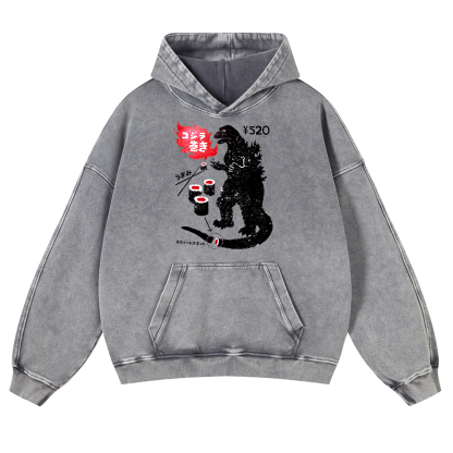 Sushi Godzilla Vintage Washed Thick Cotton Hoodie