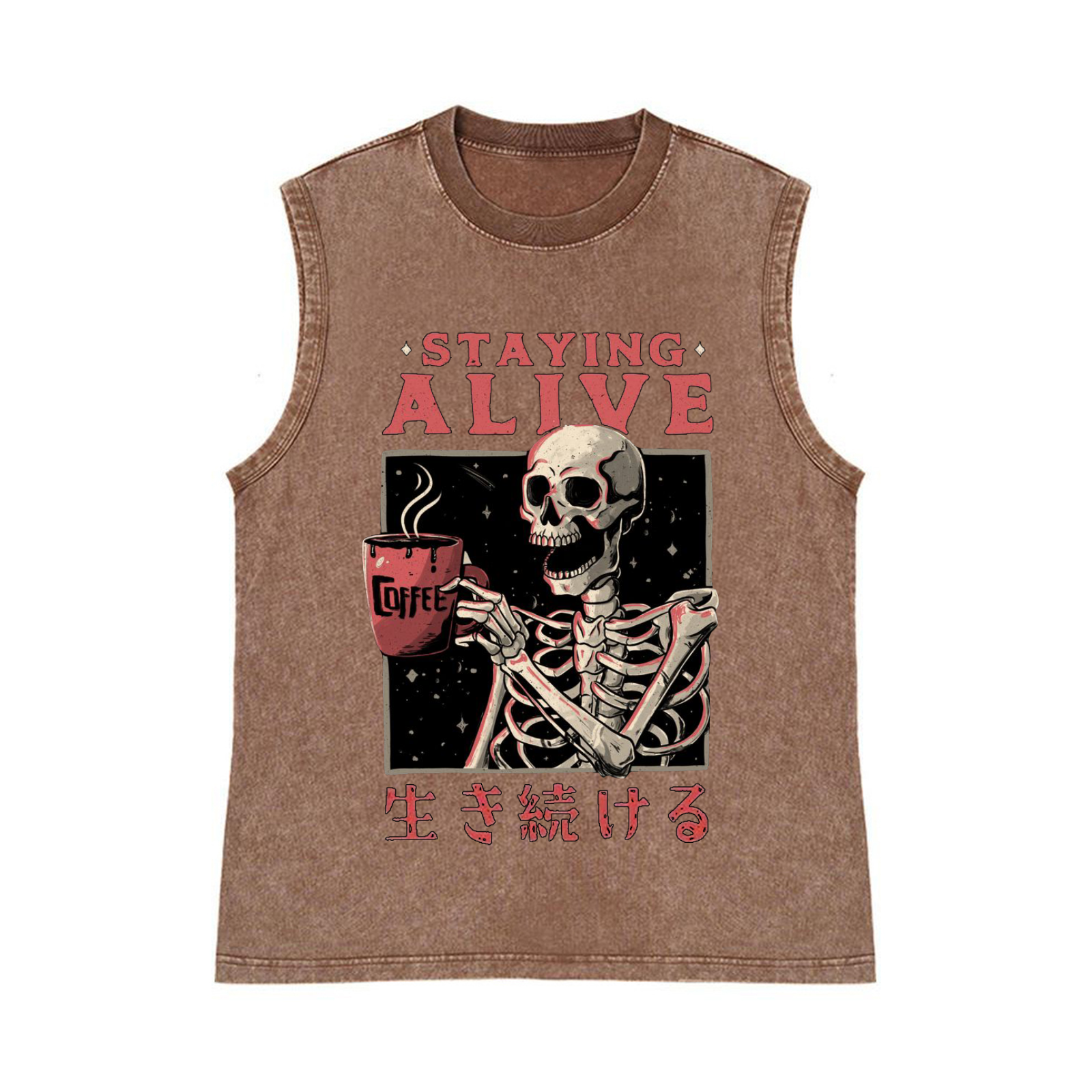 Staying Alive Pure Cotton Wash-Dyed Sleeveless Tank Top
