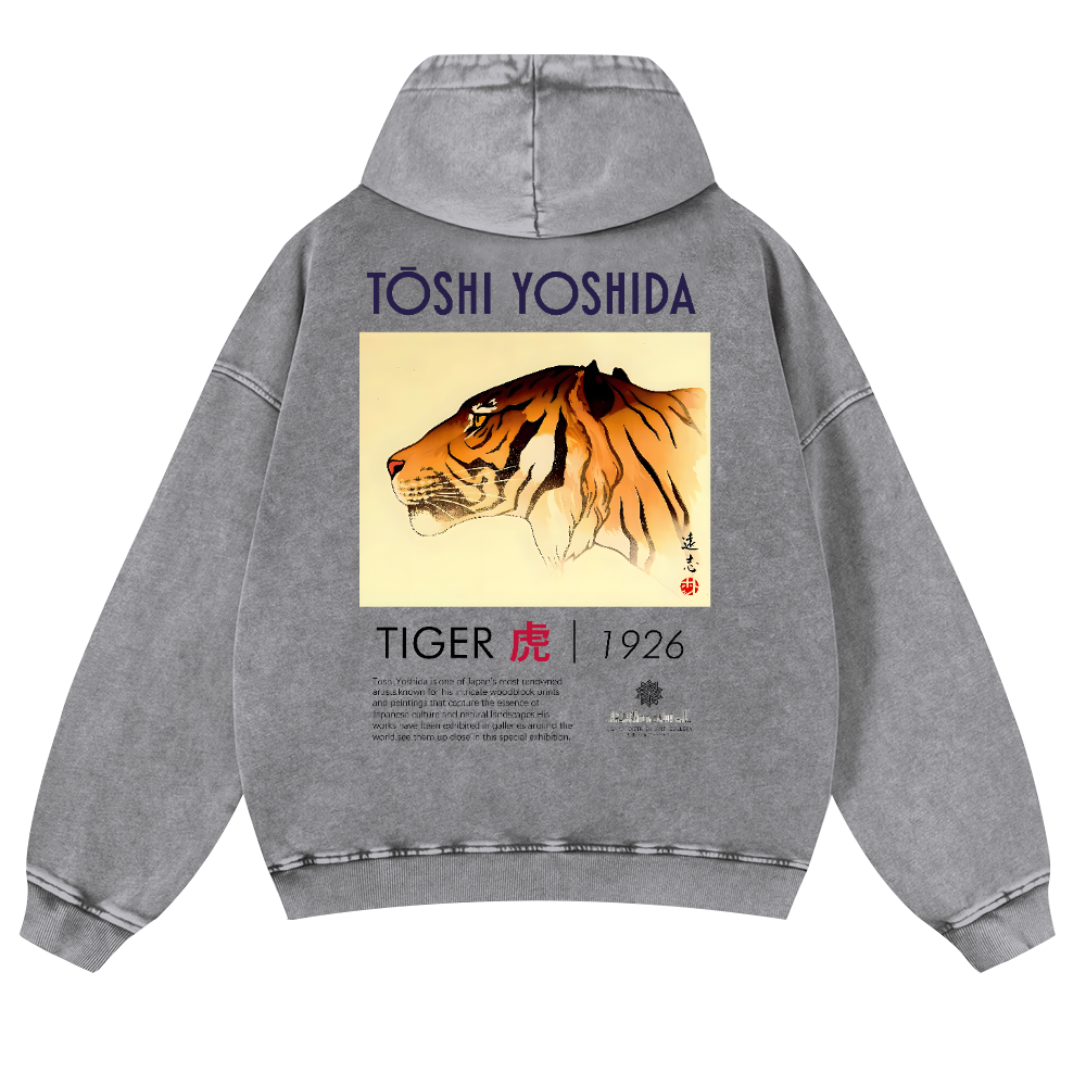 Toshi Yoshida Tiger Vintage Washed Cotton Back Art Hoodie