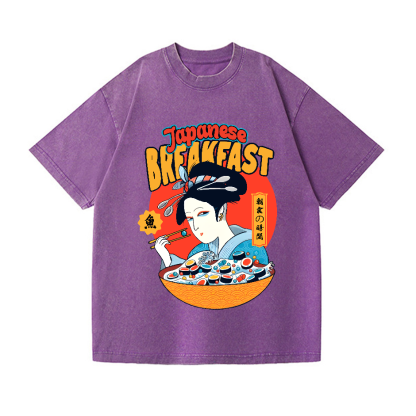 Geisha Fish Sushi Vintage Wash Japanese Design T-Shirt