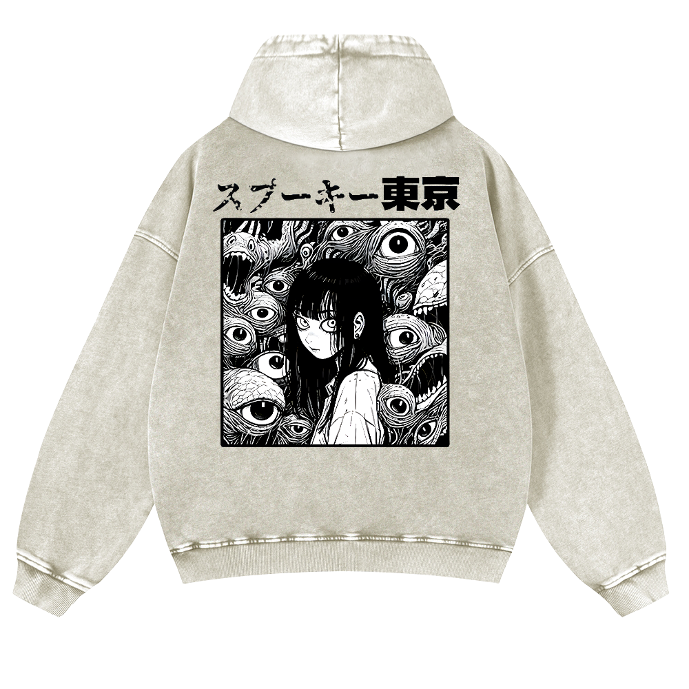 Horror manga Vintage Washed Cotton Back Art Hoodie