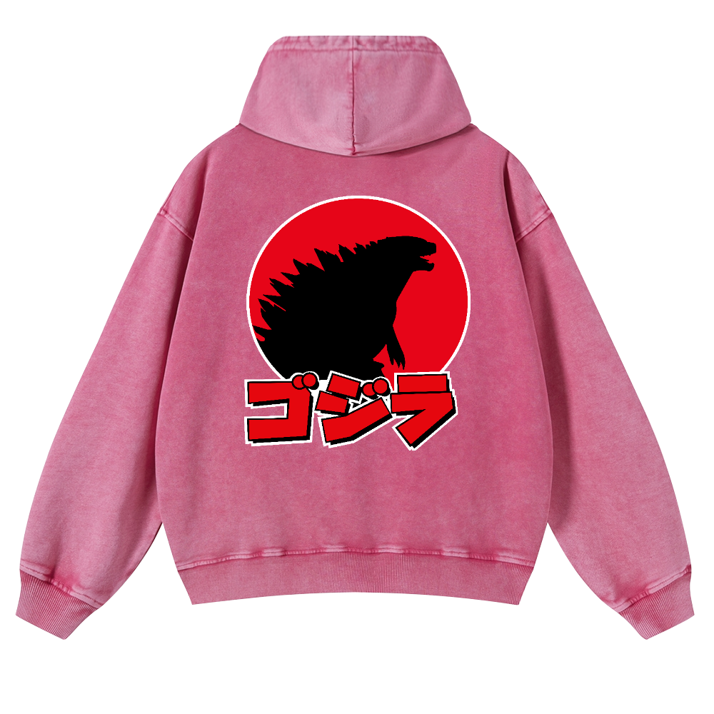 Godzilla Vintage Washed Cotton Back Art Hoodie