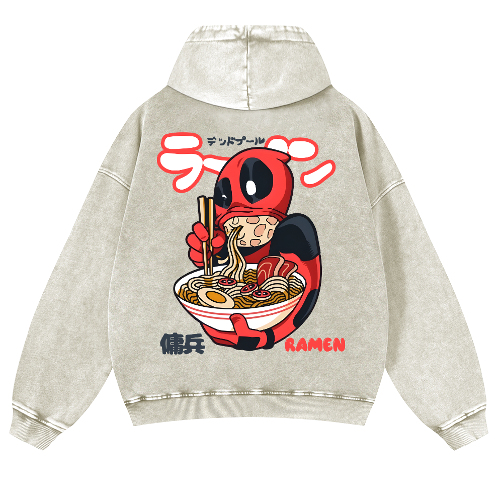 Ramen Hero Vintage Washed Cotton Back Art Hoodie