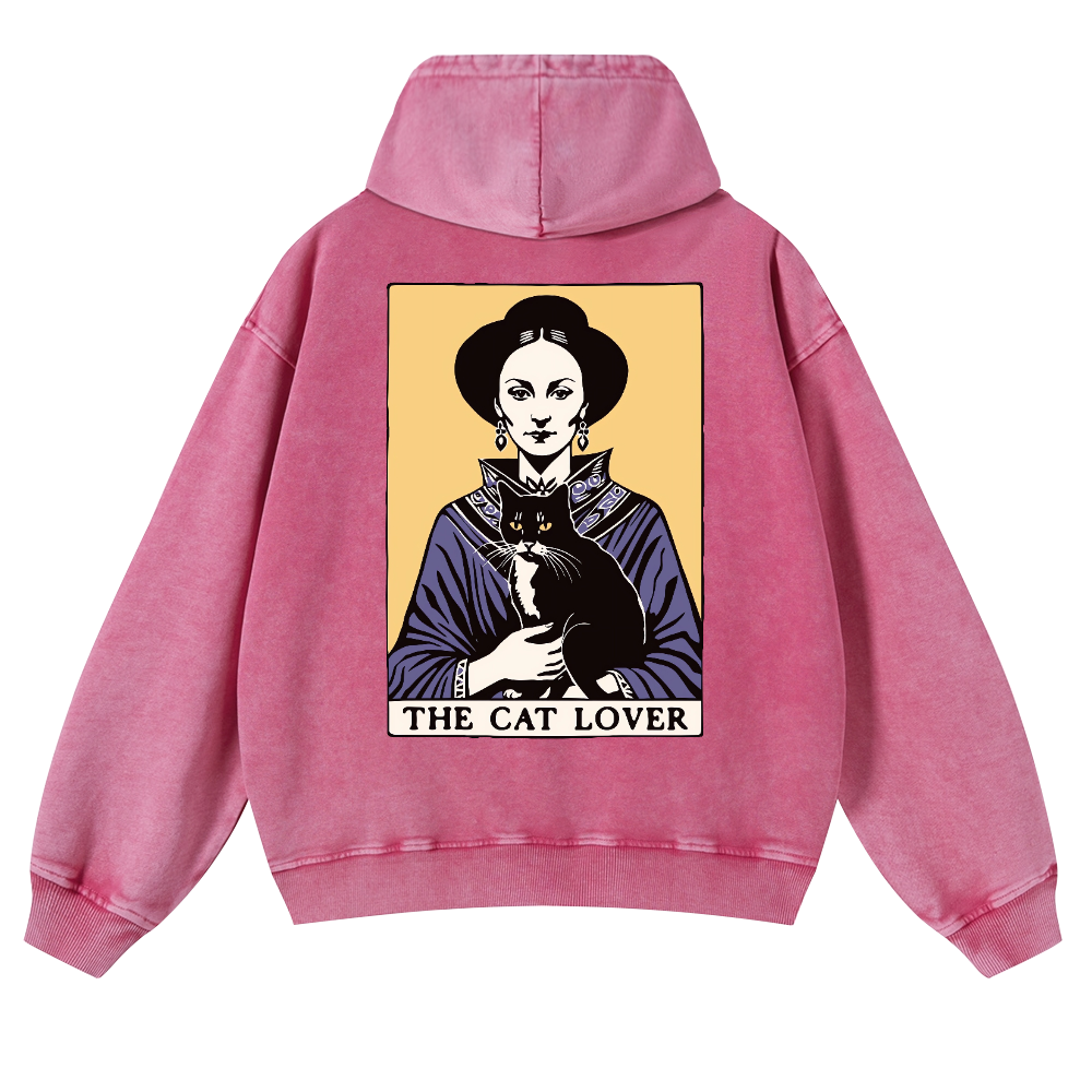 The Cat Lover Vintage Washed Cotton Back Art Hoodie