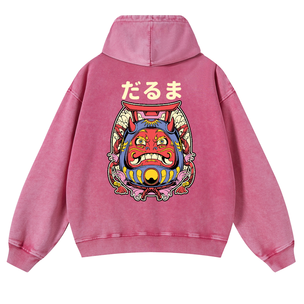 Daruma Vintage Washed Cotton Back Art Hoodie