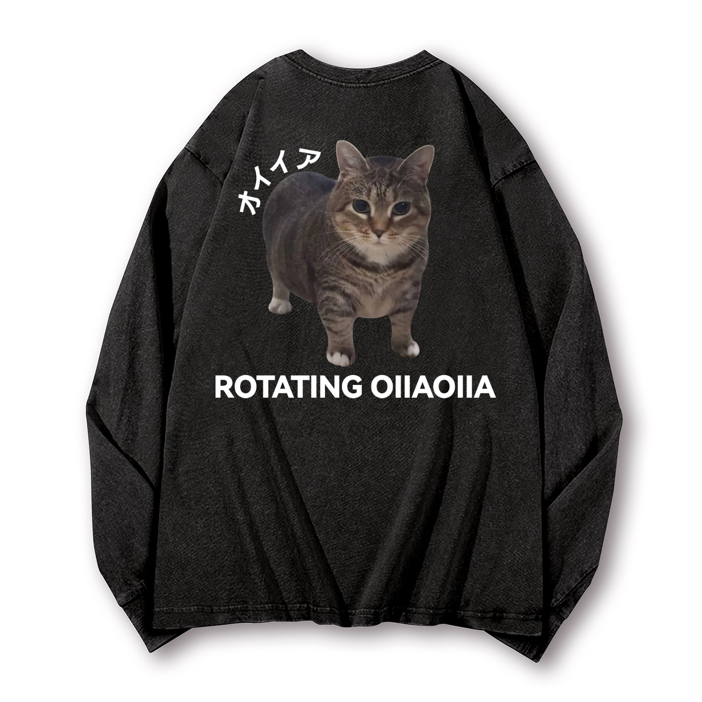 OIIA Cat Vintage Washed Cotton Back Art Long-sleeve T-shirt