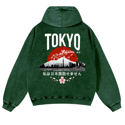 Tokyo Sakura Vintage Washed Cotton Back Art Hoodie