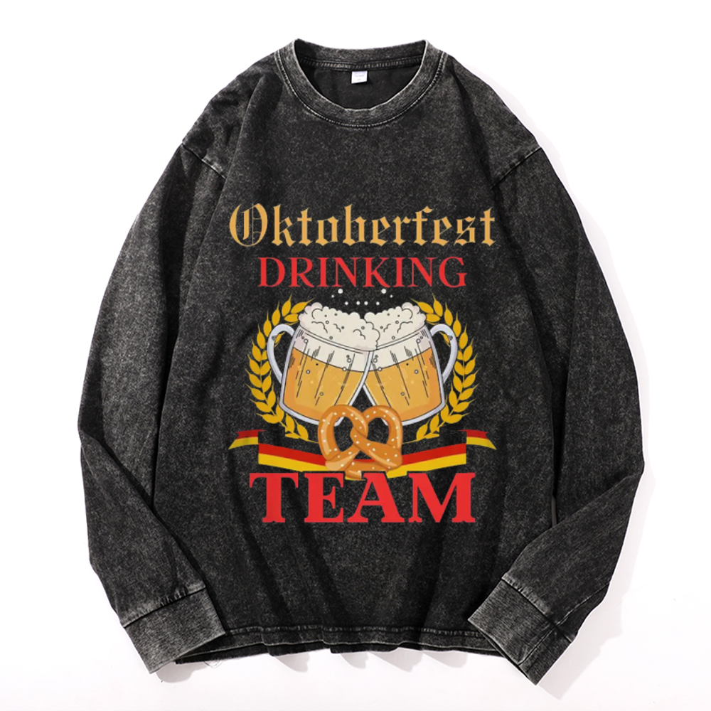 Oktoberfest Drinking Team Vintage Cotton Wash Crewneck Sweatshirt