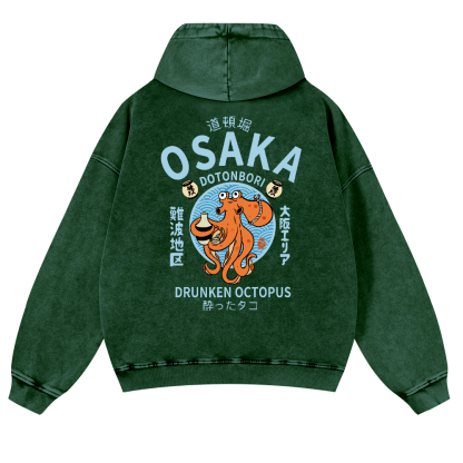Osaka Drunken Octopus Vintage Washed Cotton Back Art Hoodie