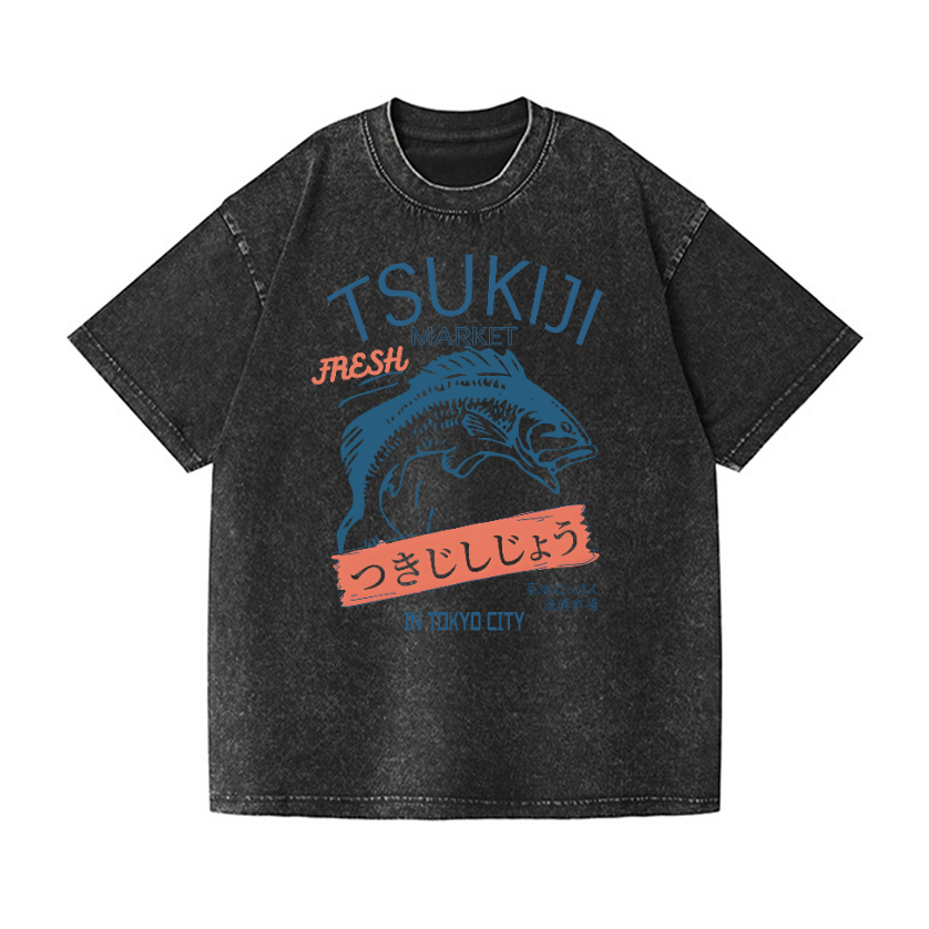 Tsukiji Fish Tokyo Vintage Wash Japanese Design T-Shirt