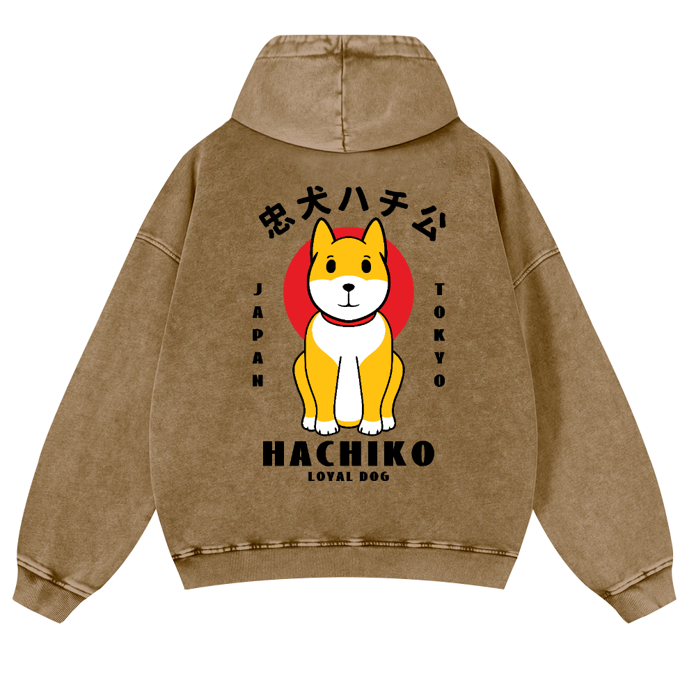 Hachiko Vintage Washed Cotton Back Art Hoodie