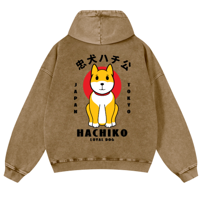 Hachiko Vintage Washed Cotton Back Art Hoodie