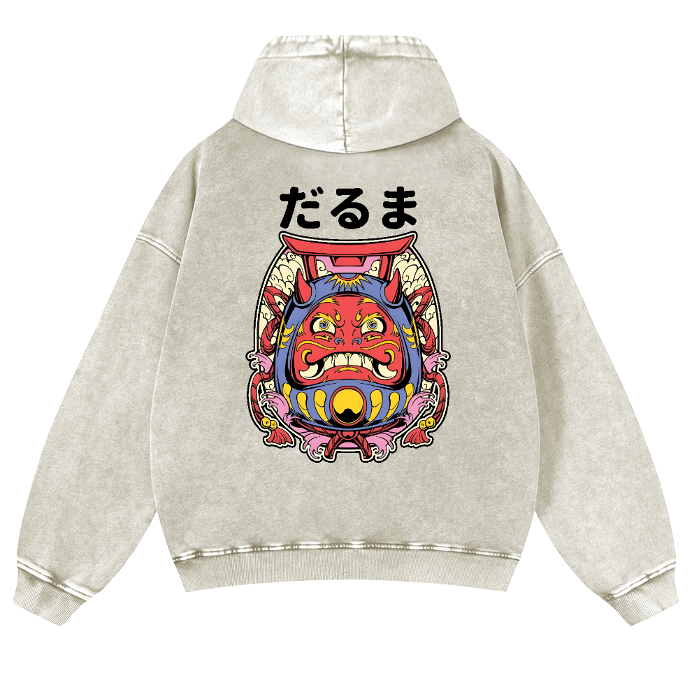 Daruma Vintage Washed Cotton Back Art Hoodie