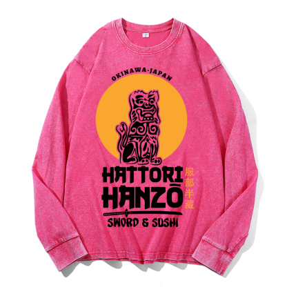 Okinawa Hattori Hanzo Komainu Vintage Cotton Wash Crewneck Sweatshirt