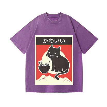 Ramen Cat Vintage Wash Japanese Design T-Shirt