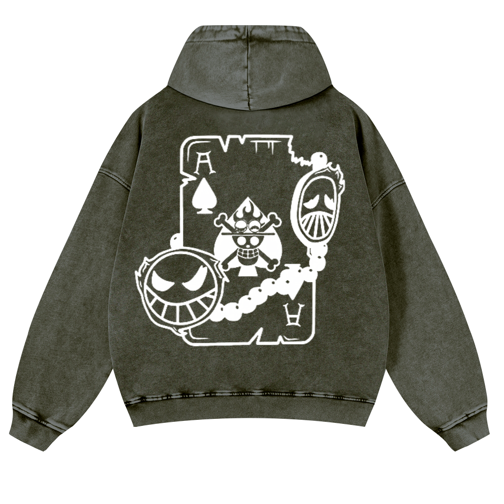 One Piece Vintage Washed Cotton Back Art Hoodie