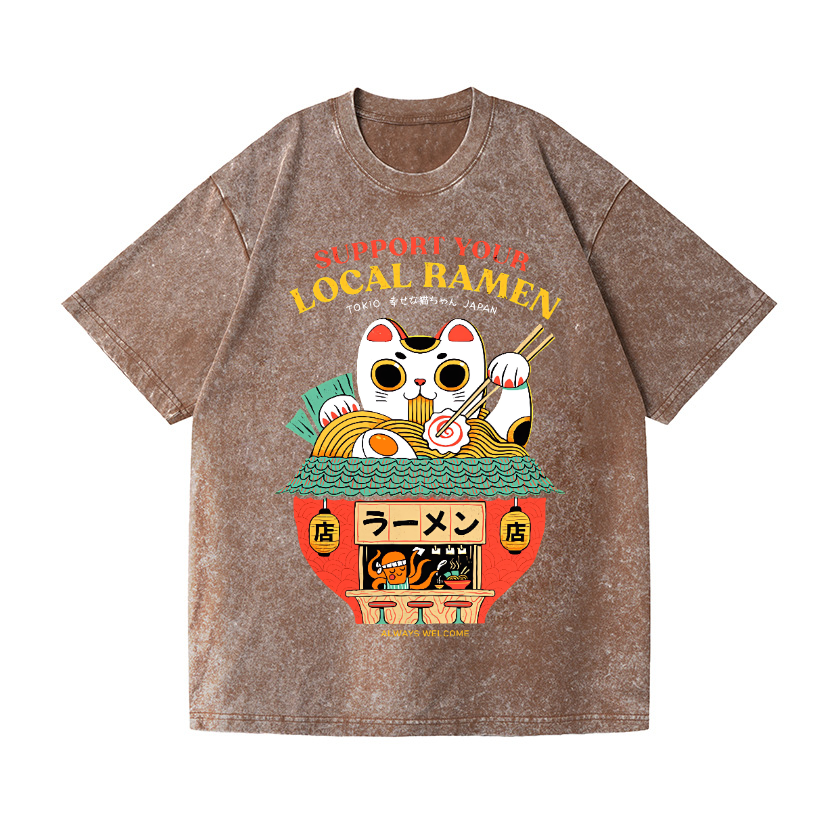 Ramen Cat Vintage Wash Japanese Design T-Shirt
