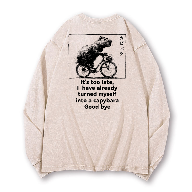 Capybara Vintage Washed Cotton Back Art Long-sleeve T-shirt