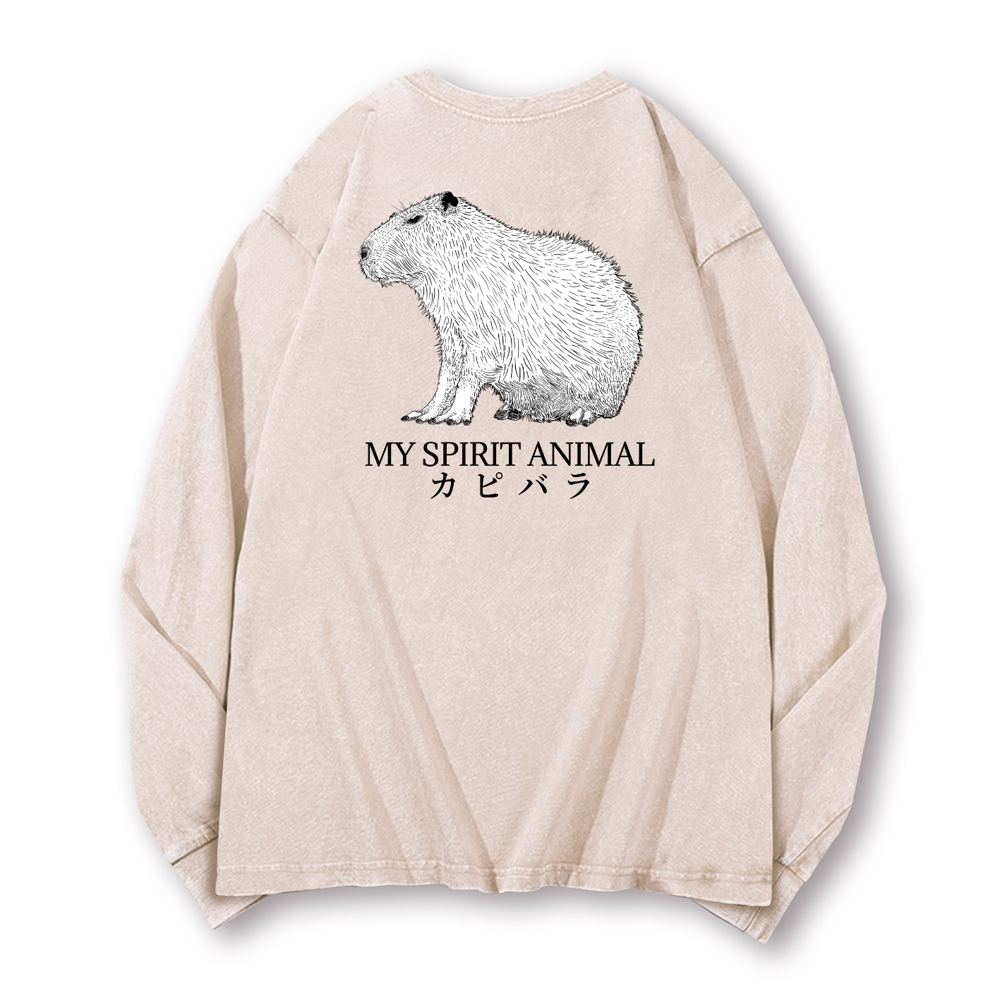 Capybara Vintage Washed Cotton Back Art Long-sleeve T-shirt
