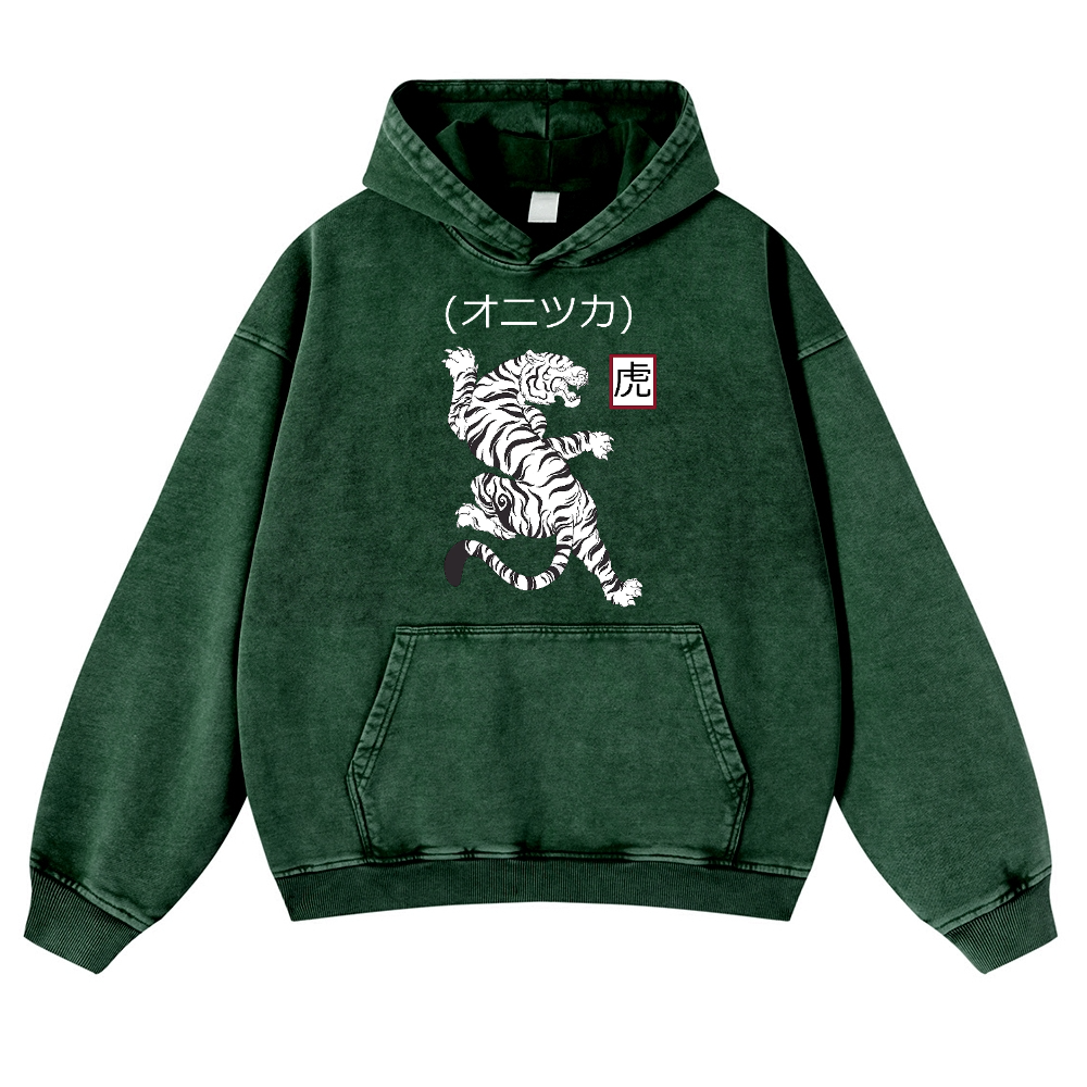 Tiger Vintage Washed Thick Cotton Hoodie