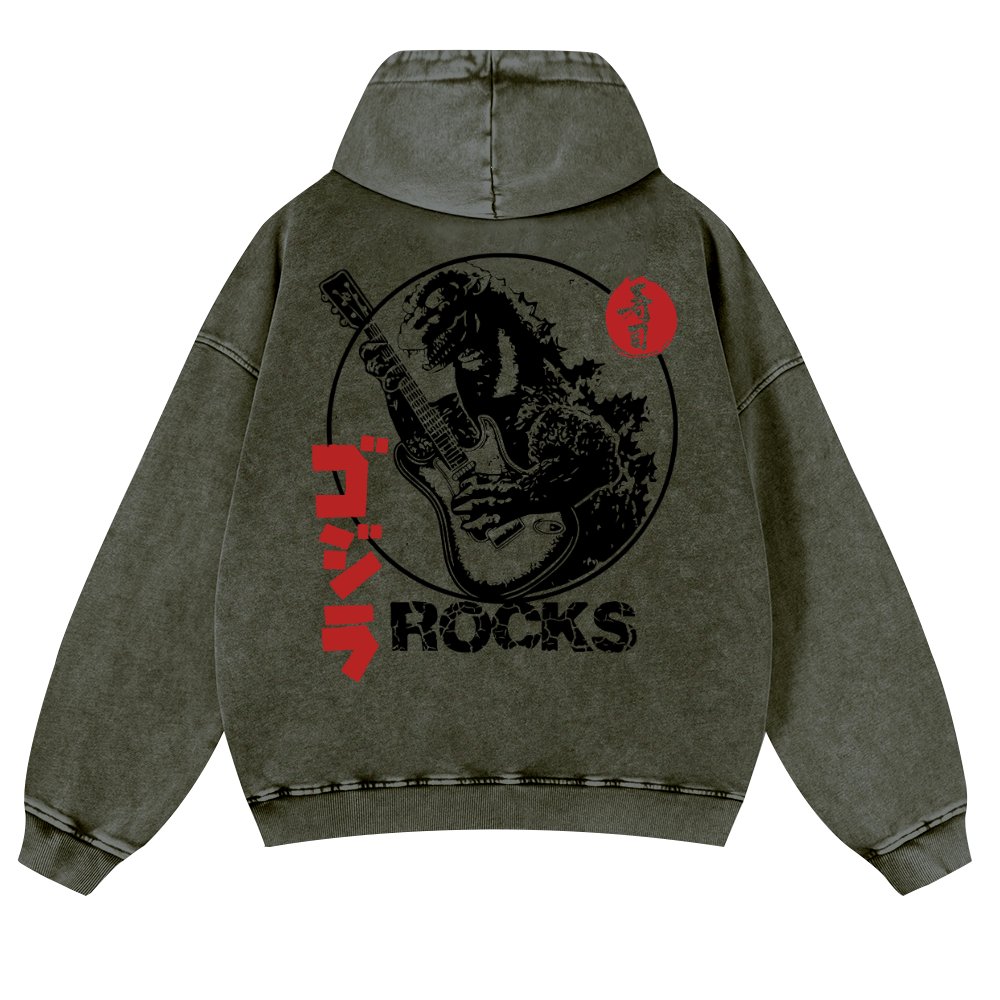 Rock Godzilla Vintage Washed Cotton Back Art Hoodie