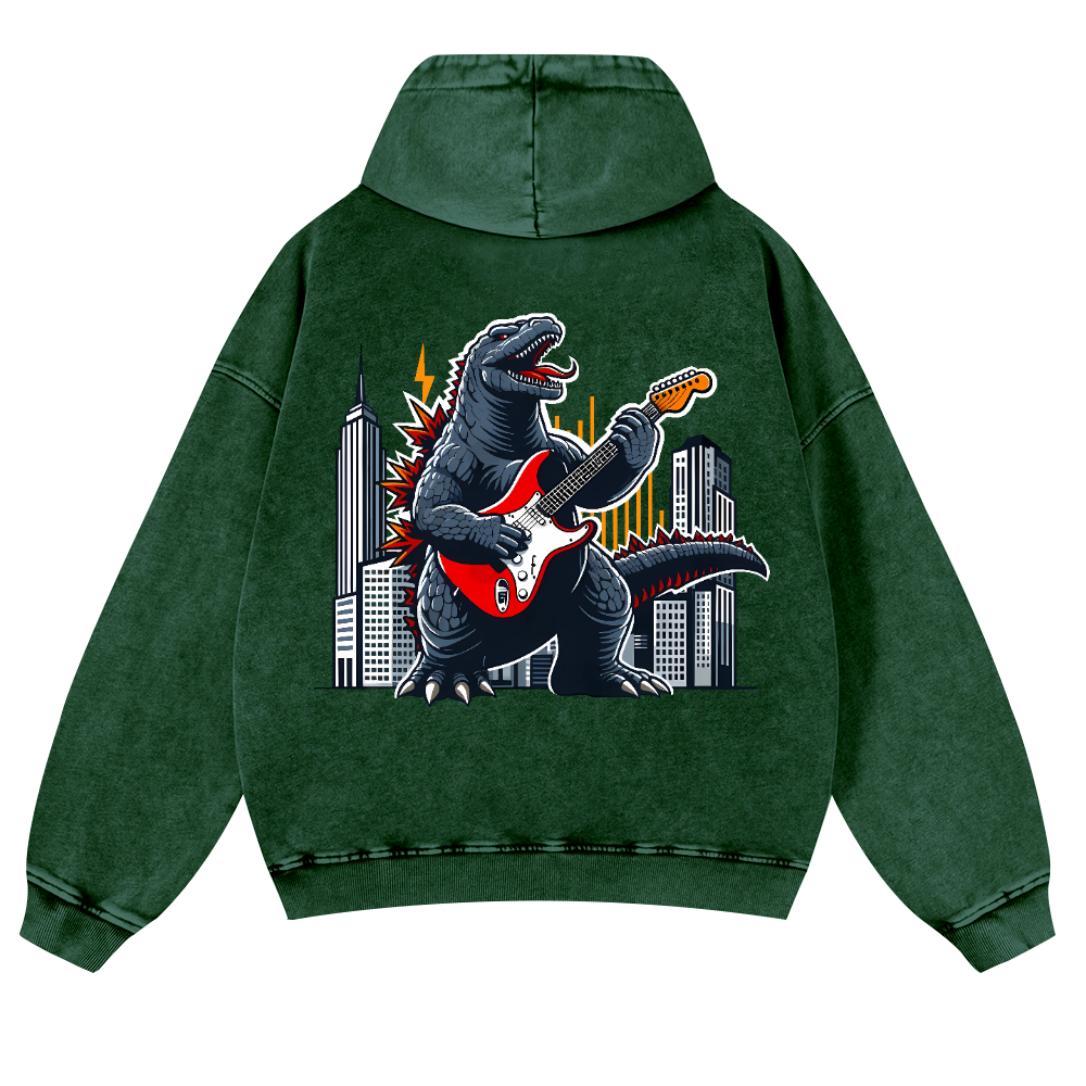 Rock Godzilla Vintage Washed Cotton Back Art Hoodie