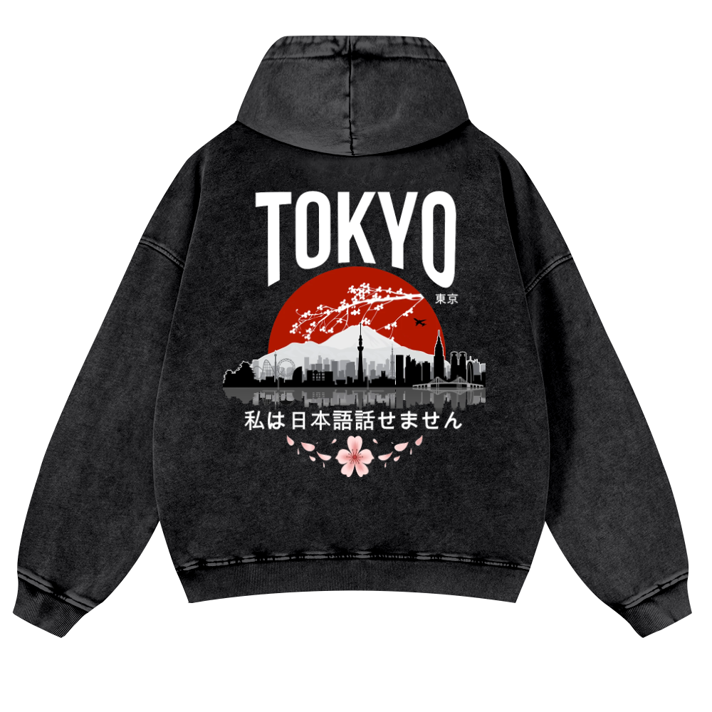 Tokyo Sakura Vintage Washed Cotton Back Art Hoodie