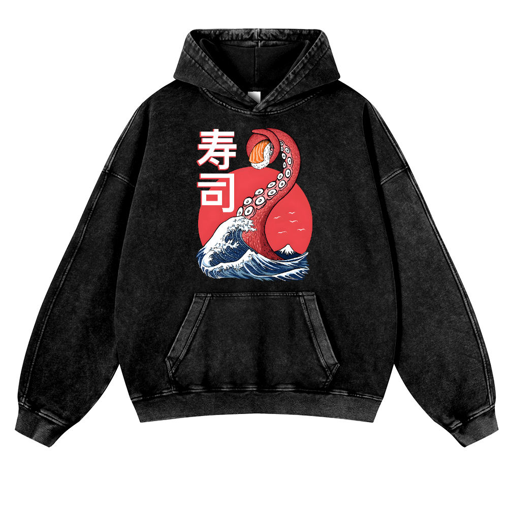 Sushi Octopus Vintage Washed Thick Cotton Hoodie