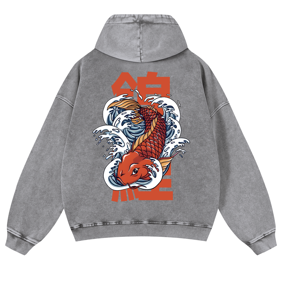 Fish Vintage Washed Cotton Back Art Hoodie