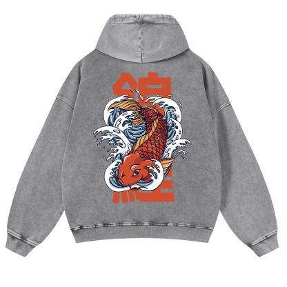 Fish Vintage Washed Cotton Back Art Hoodie