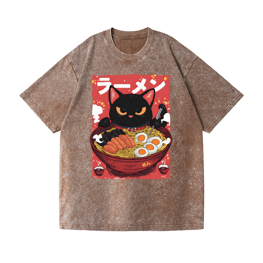Ramen Cat Vintage Wash Japanese Design T-Shirt