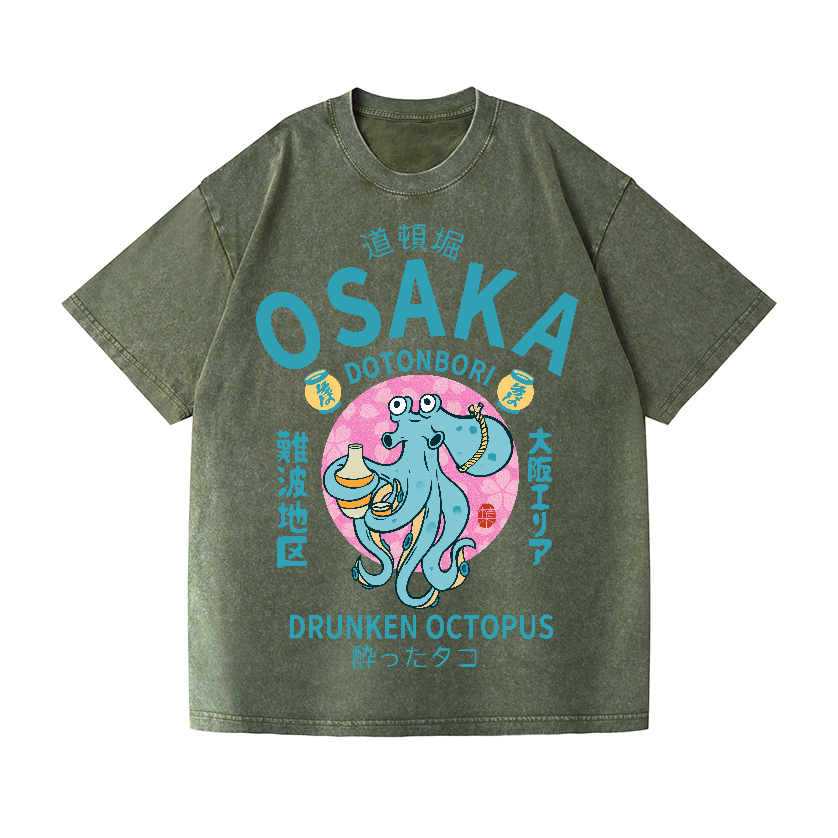 Osaka Dotonbori Drunken Octopus Vintage Wash Japanese Design T-Shirt