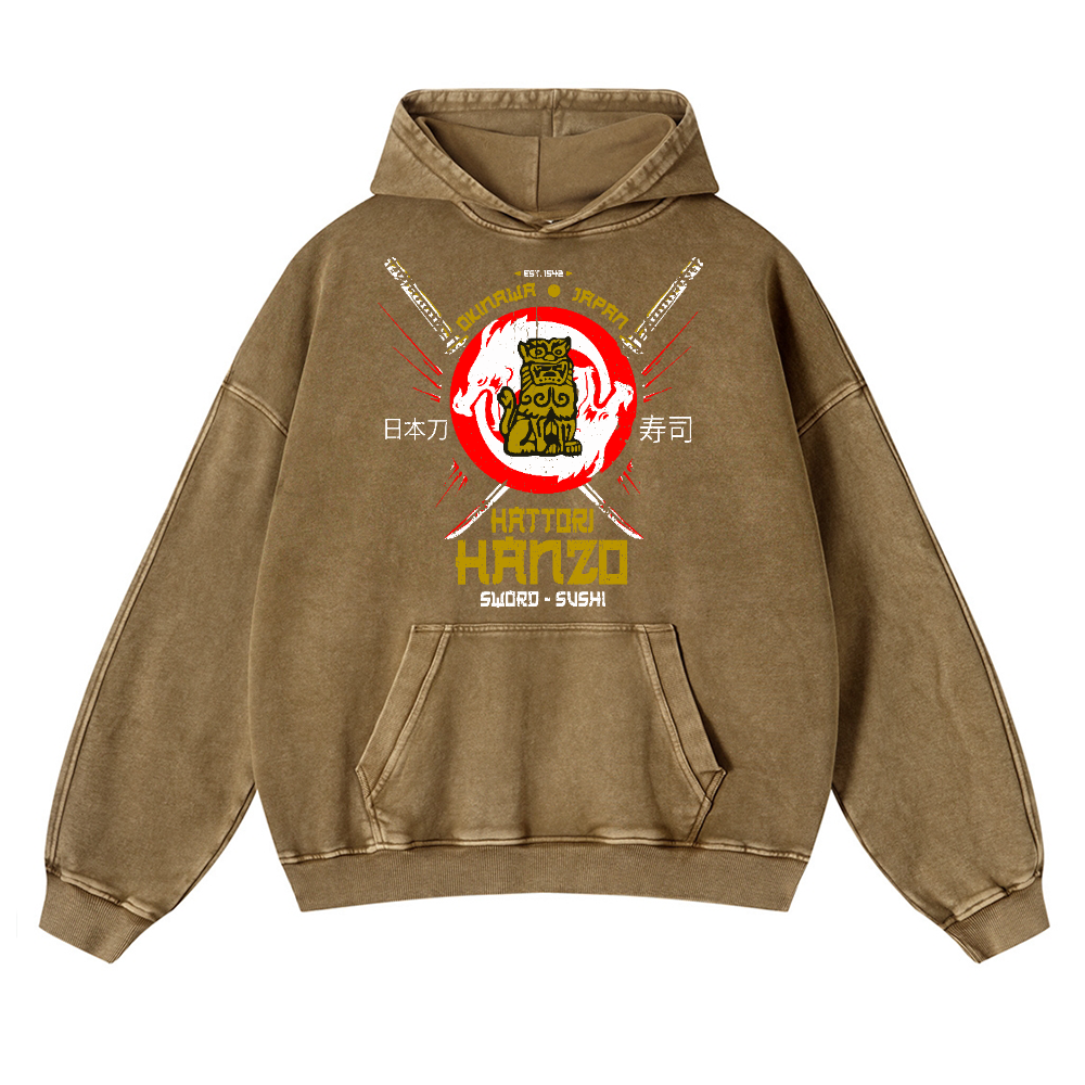 Hattori Hanzo Komainu Vintage Washed Thick Cotton Hoodie