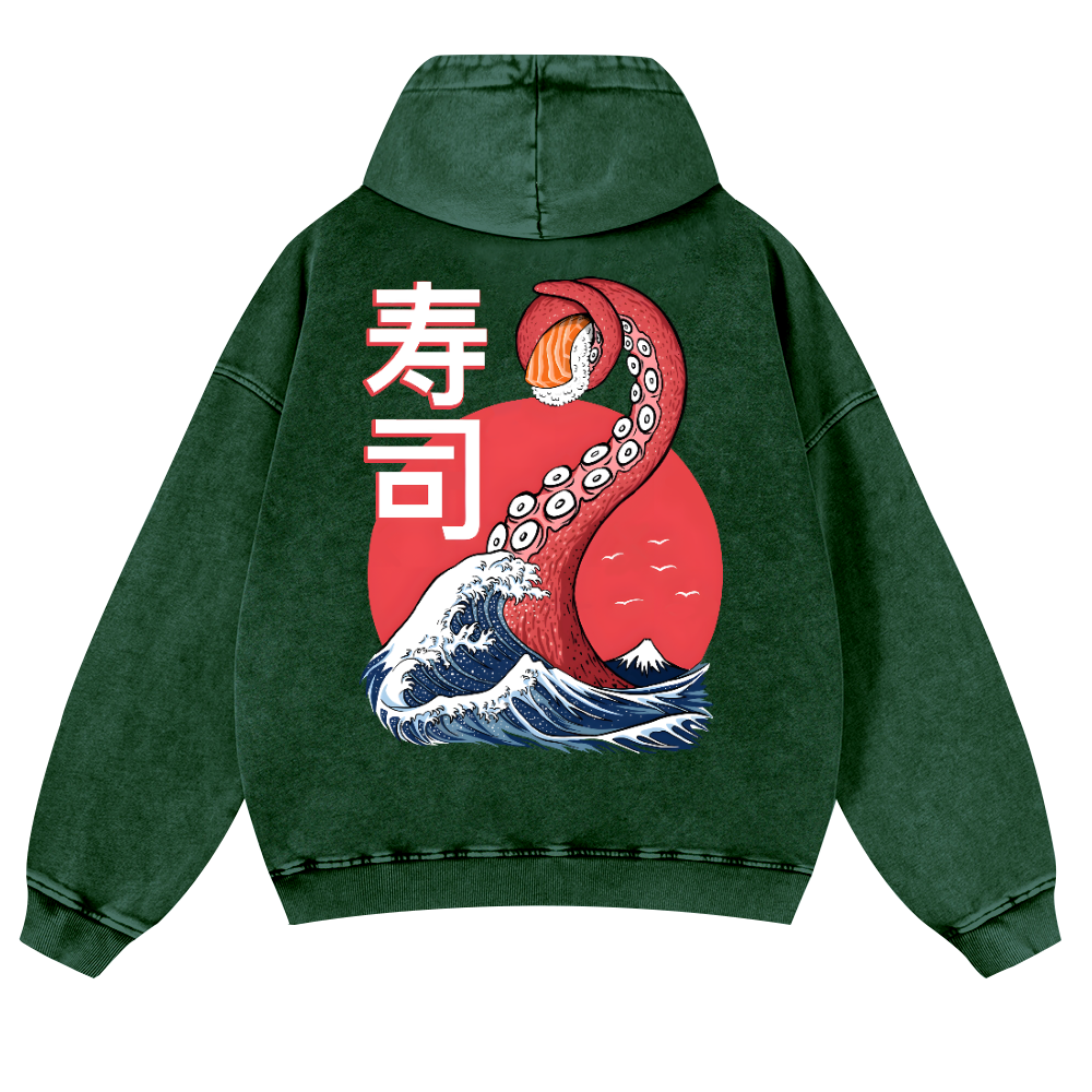 Sushi Octopus Vintage Washed Cotton Back Art Hoodie