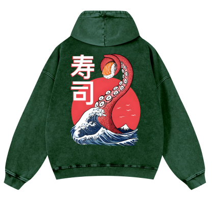 Sushi Octopus Vintage Washed Cotton Back Art Hoodie