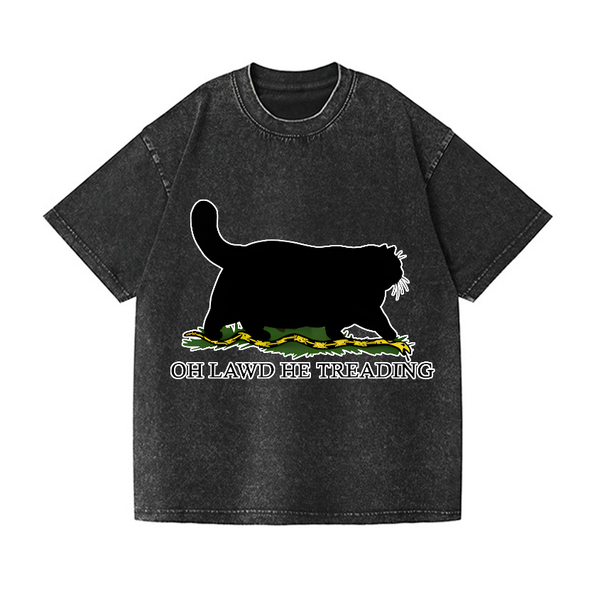 Black Cat Vintage Wash Japanese Design T-Shirt