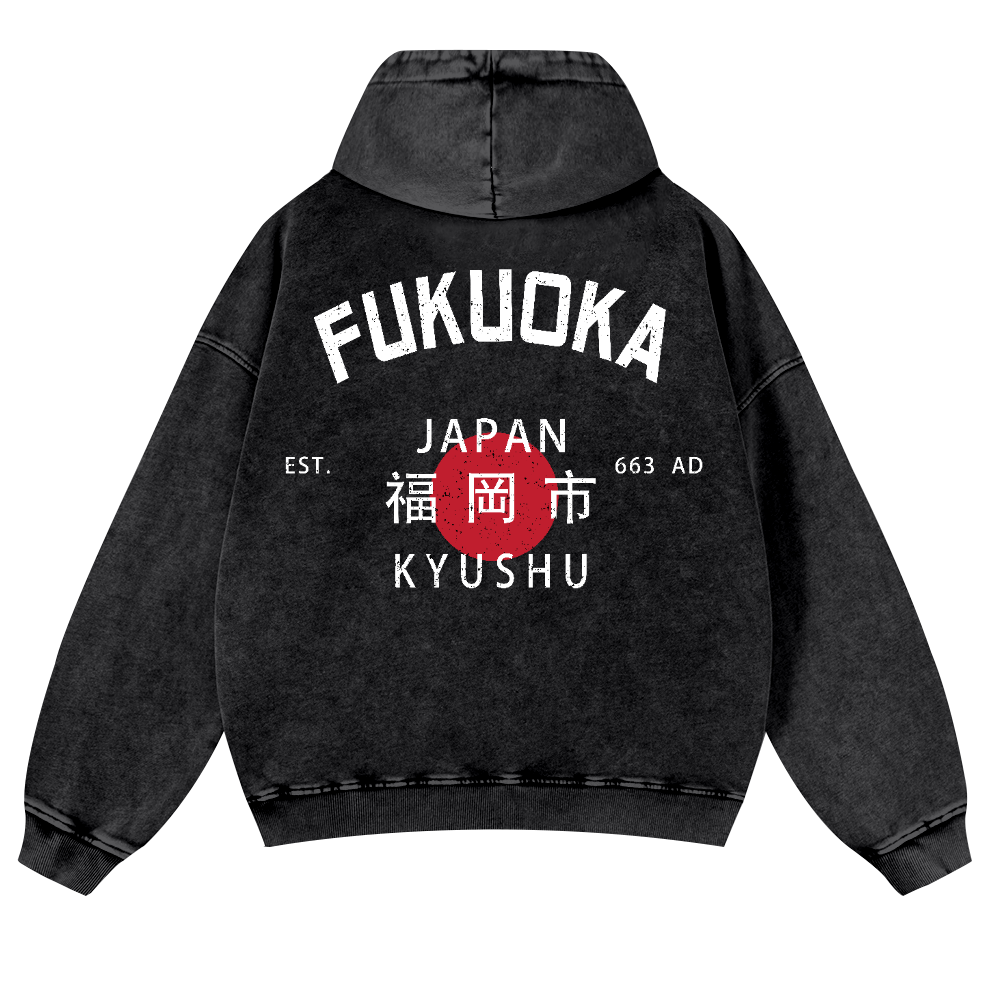 Fukuoka Japan Kyushu Vintage Washed Cotton Back Art Hoodie
